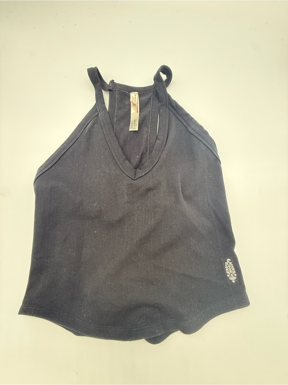 Free People Black Ribbed V-Neck Halter Crop Tank